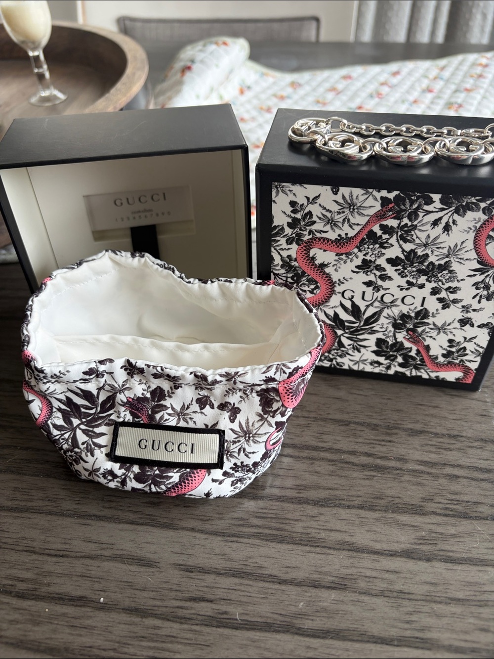 Gucci Black & Pink Snake Floral Decorative Box
